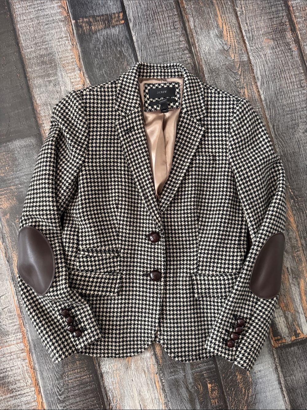 J.Crew school boy size 4 Wool-Blend Houndstooth Blazer - Black Brown & White